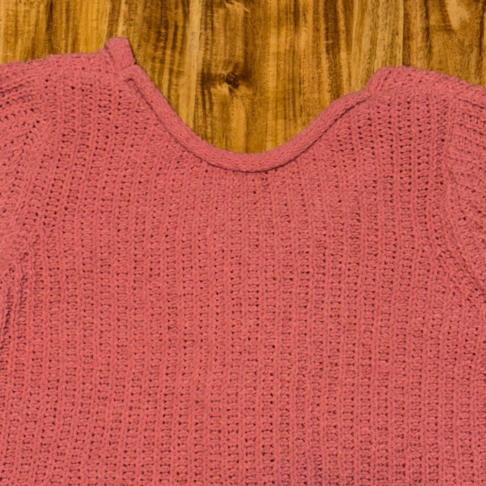 New In women’s large Sweater rose Pink knit lace tie back boutique soft chenille - Picture 4 of 10